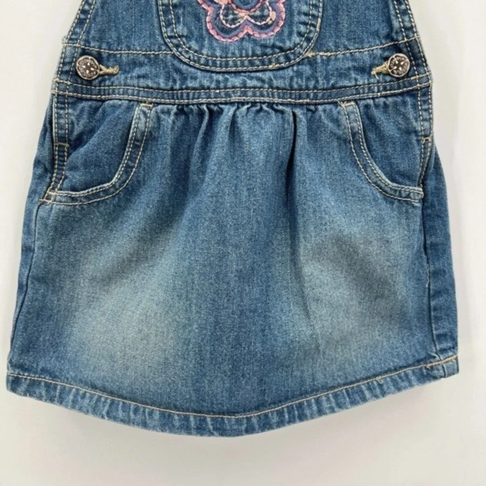 Oshkosh Vestbak Dress Denim Jeans Overall Embroidered Flower Skirtall